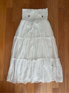 White Tiered Smocked Waist Maxi Skirt